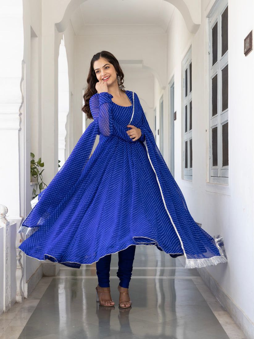 Floral Printed Knee Length Elbow Length Sleeves Round Neck Kurti And Palazzo Set With Net Dupatta