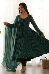 Floral Printed Knee Length Elbow Length Sleeves Round Neck Kurti And Palazzo Set With Net Dupatta-HFXMA-A4-GREEN