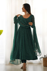 Floral Printed Knee Length Elbow Length Sleeves Round Neck Kurti And Palazzo Set With Net Dupatta-HFXMA-A4-GREEN