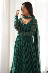 Floral Printed Knee Length Elbow Length Sleeves Round Neck Kurti And Palazzo Set With Net Dupatta-HFXMA-A4-GREEN
