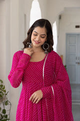 Floral Printed Knee Length Elbow Length Sleeves Round Neck Kurti And Palazzo Set With Net Dupatta-HFXMA-A4-PINK