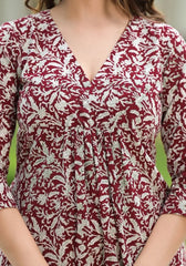 Floral Printed Flared Knee Length Rayon Kurti For Women-HFXMA-K124-MAROON