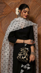 Women's Solid Rayon Kurti And Palazzo Set Woth Printed Organza Dupatta-HFXMA-K135-BLACK
