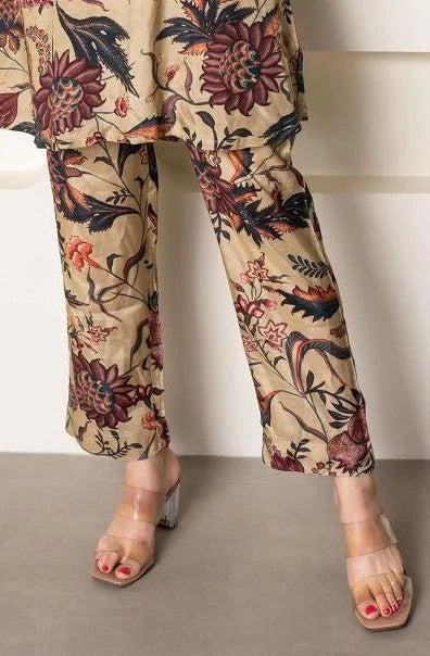 Floral Printed Knee Length V Neck Rayon Co-ords Set