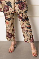 Floral Printed Knee Length V Neck Rayon Co-ords Set-HFXMA-K143-BEIGE