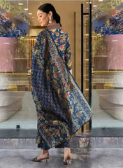 Floral Printed Calf Length Flared Anarkali And Palazzo With Printed Dupatta (Blue)-HFXMA-K151-BLUE