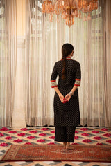 Women's Bandhani Design Printed Calf Length Black Kurti And Palazzo Set-HFXMA-K152-BLACK