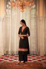 Women's Bandhani Design Printed Calf Length Black Kurti And Palazzo Set-HFXMA-K152-BLACK