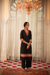 Women's Bandhani Design Printed Calf Length Black Kurti And Palazzo Set-HFXMA-K152-BLACK