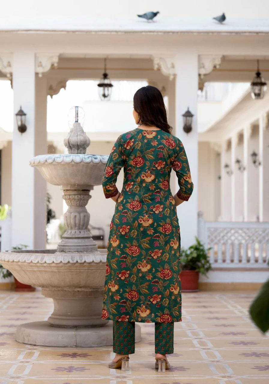 Women's Knee Length Flared Anarkali Kurti And Pant Set With Printed Dupatta