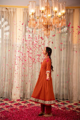 Women's Printed Knee Length V Neck Rayon Kurti And Pant Set-HFXMA-K156-ORANGE