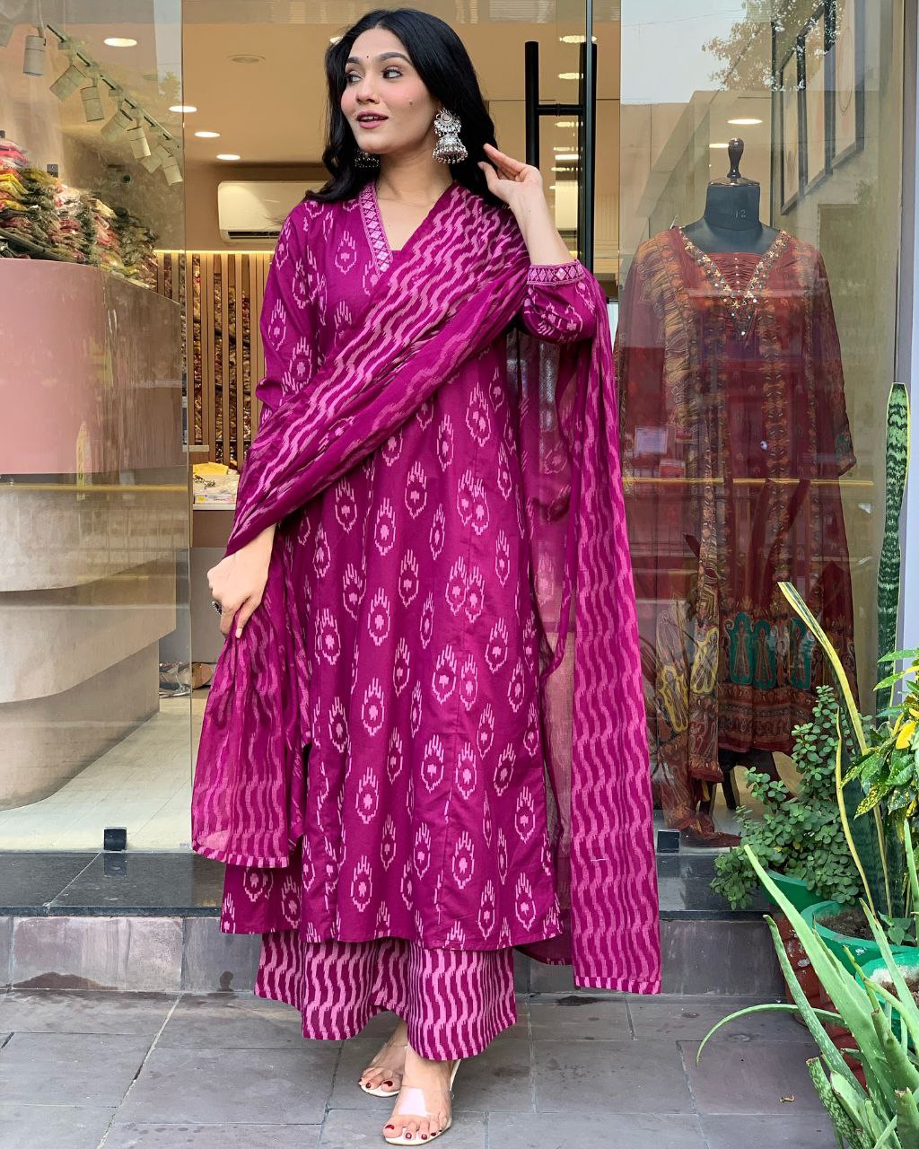 Women's Floral Printed Knee Length Flared Rayon Kurti And Palazzo Set With Printed Cotton Dupatta (K163)