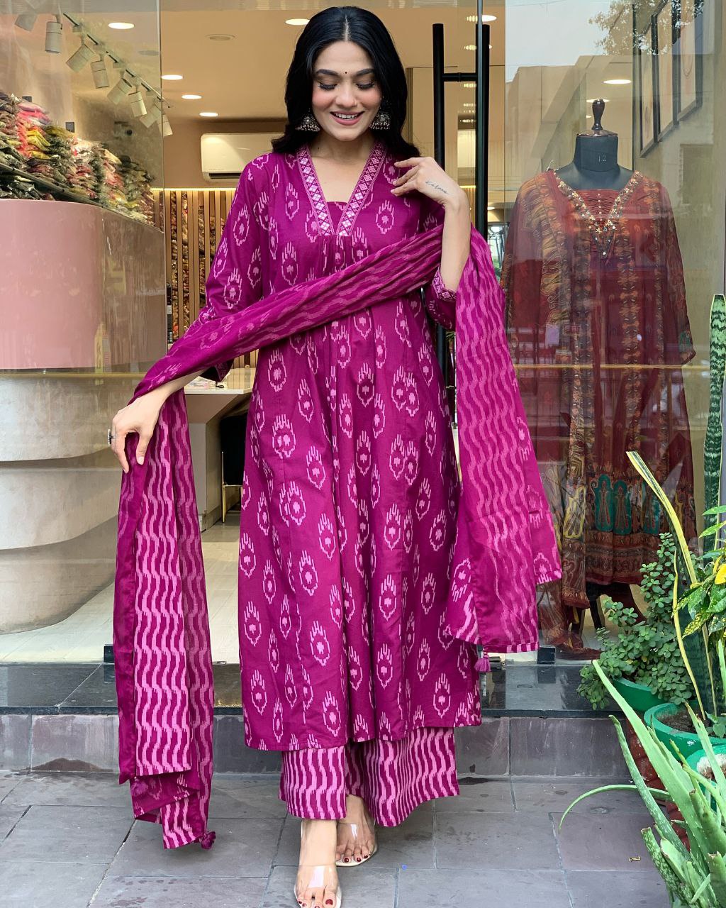 Women's Floral Printed Knee Length Flared Rayon Kurti And Palazzo Set With Printed Cotton Dupatta (K163)
