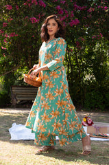 Floral Printed Calf Length Rayon V Neck Kurta And Pant Set For Women (K196)-HFXMA-K196-RAMA