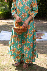 Floral Printed Calf Length Rayon V Neck Kurta And Pant Set For Women (K196)-HFXMA-K196-RAMA