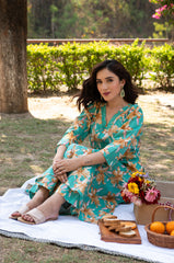 Floral Printed Calf Length Rayon V Neck Kurta And Pant Set For Women (K196)-HFXMA-K196-RAMA