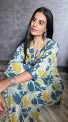 Women's Floral Printed Knee Length V Neck Kurta set (K199)-HFXMA-K199-BLUE