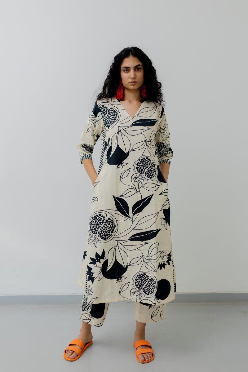 Women's Printed Knee Length Stylish Co-ords Set-HFXMA-K211-WHITE