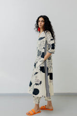 Women's Printed Knee Length Stylish Co-ords Set-HFXMA-K211-WHITE