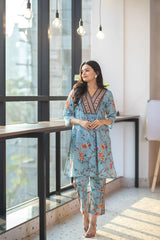 Women's Rayon Floral Printed Co-ords Set-HFXMA-K216-BLUE