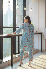 Women's Rayon Floral Printed Co-ords Set-HFXMA-K216-BLUE