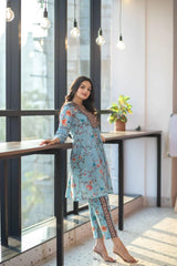 Women's Rayon Floral Printed Co-ords Set-HFXMA-K216-BLUE