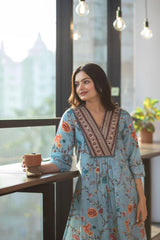 Women's Rayon Floral Printed Co-ords Set-HFXMA-K216-BLUE