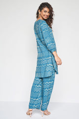 Women's Floral Printed Knee Length Rayon Co-ords Set-HFXMA-K218-BLUE