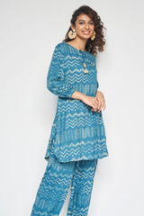 Women's Floral Printed Knee Length Rayon Co-ords Set-HFXMA-K218-BLUE