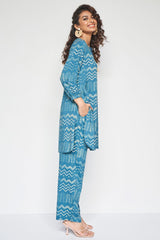 Women's Floral Printed Knee Length Rayon Co-ords Set-HFXMA-K218-BLUE
