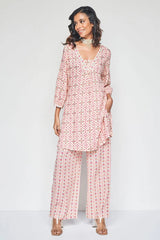 Floral Printed Knee Length V Neck Co-ords Set-HFXMA-K219-PEACH