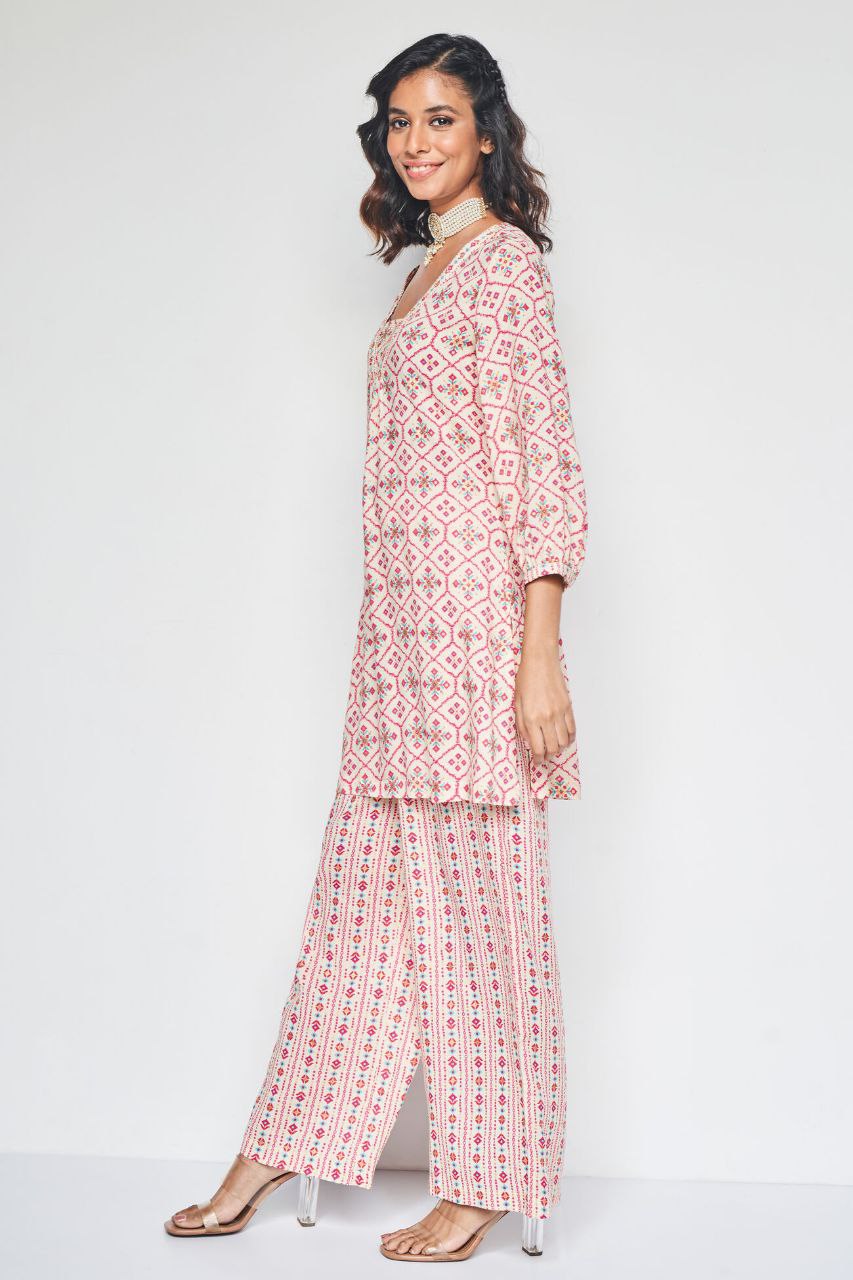Floral Printed Knee Length V Neck Co-ords Set