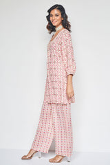 Floral Printed Knee Length V Neck Co-ords Set-HFXMA-K219-PEACH