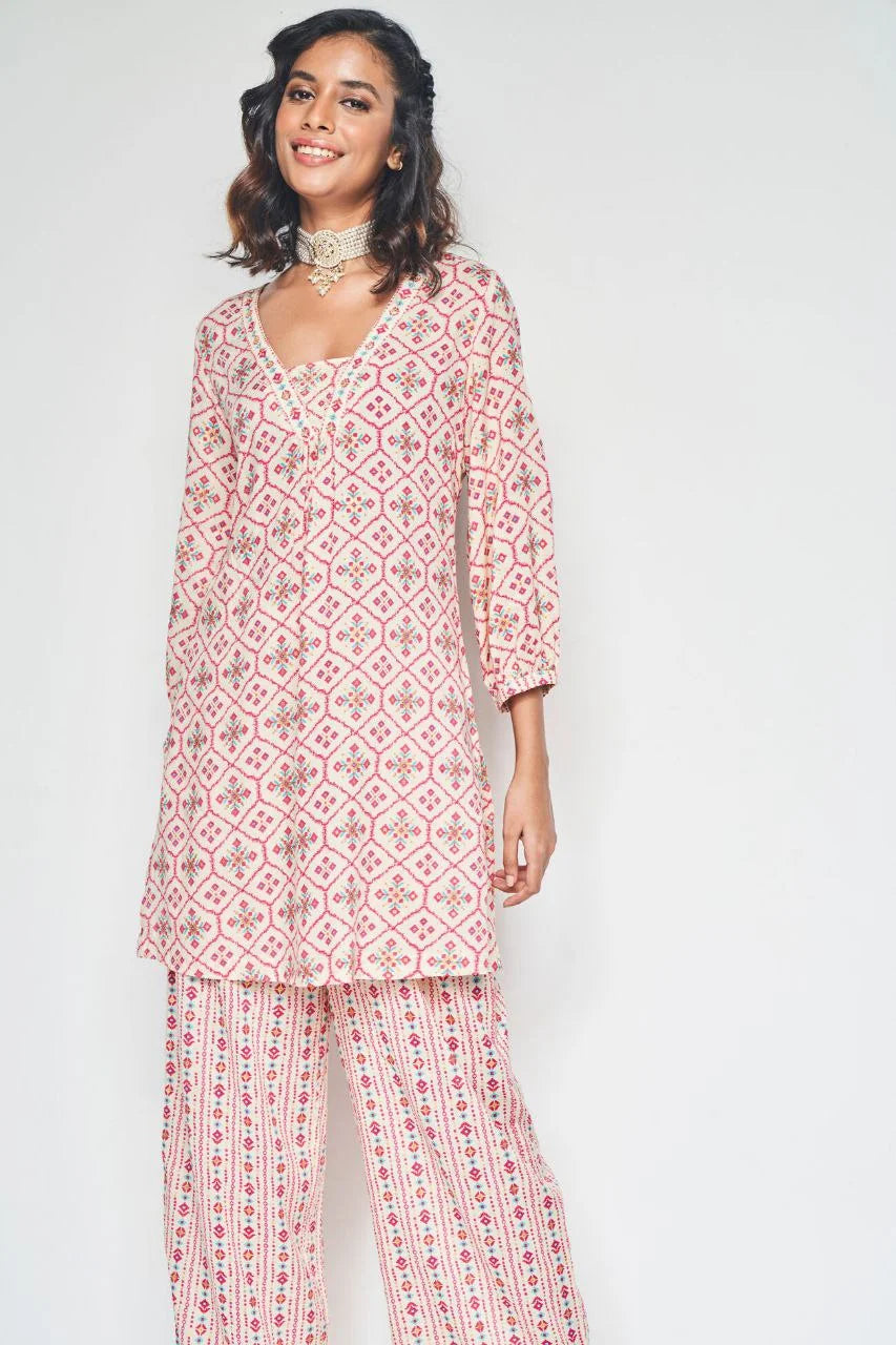 Floral Printed Knee Length V Neck Co-ords Set