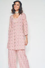Floral Printed Knee Length V Neck Co-ords Set-HFXMA-K219-PEACH