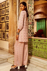 Floral Printed Knee Length V Neck Co-ords Set-HFXMA-K219-PEACH