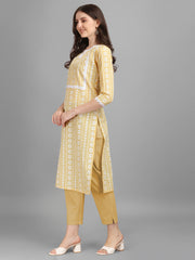 Women's Floral Printed Cotton Blend Key-hole Neck Yellow Kurti-HFXMA-K22-YELLOW