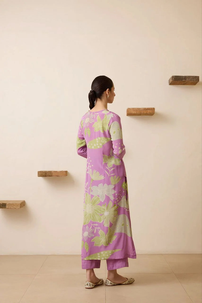 Women's Floral Printed Knee Length V Neck Kurta Set