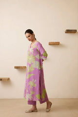 Women's Floral Printed Knee Length V Neck Kurta Set-HFXMA-K227-PURPLE