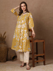 Women's Stylish Rayon Knee Length Floral Printed Kurti-HFXMA-K228-YELLOW