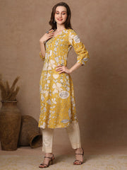 Women's Stylish Rayon Knee Length Floral Printed Kurti-HFXMA-K228-YELLOW