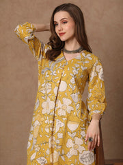 Women's Stylish Rayon Knee Length Floral Printed Kurti-HFXMA-K228-YELLOW