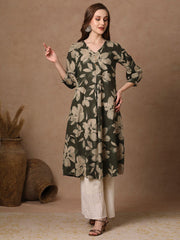 Women's Stylish Rayon Knee Length Kurti-HFXMA-K230-GREEN