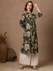 Women's Stylish Rayon Knee Length Kurti-HFXMA-K230-GREEN