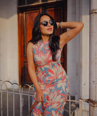 Women's Printed Knee Length Co-ords Set (K245)-HFXMA-K245-MULTICOLOR