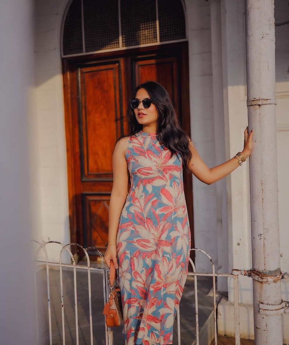 Women's Printed Knee Length Co-ords Set (K245)
