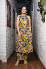 Floral Printed Knee Length Rayon Co-ords Set (K246)-HFXMA-K246-YELLOW