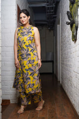 Floral Printed Knee Length Rayon Co-ords Set (K246)-HFXMA-K246-YELLOW