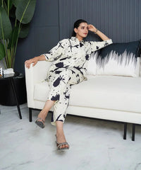 Women's Floral Printed Knee Length Cuffed Sleeves Co-ords Set-HFXMA-K252-BLACK