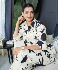 Women's Floral Printed Knee Length Cuffed Sleeves Co-ords Set-HFXMA-K252-BLACK
